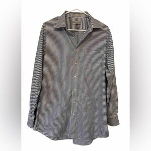 Nordstrom Size 16 1/2 34 Traditional Fit Blue White Striped Button down shirt